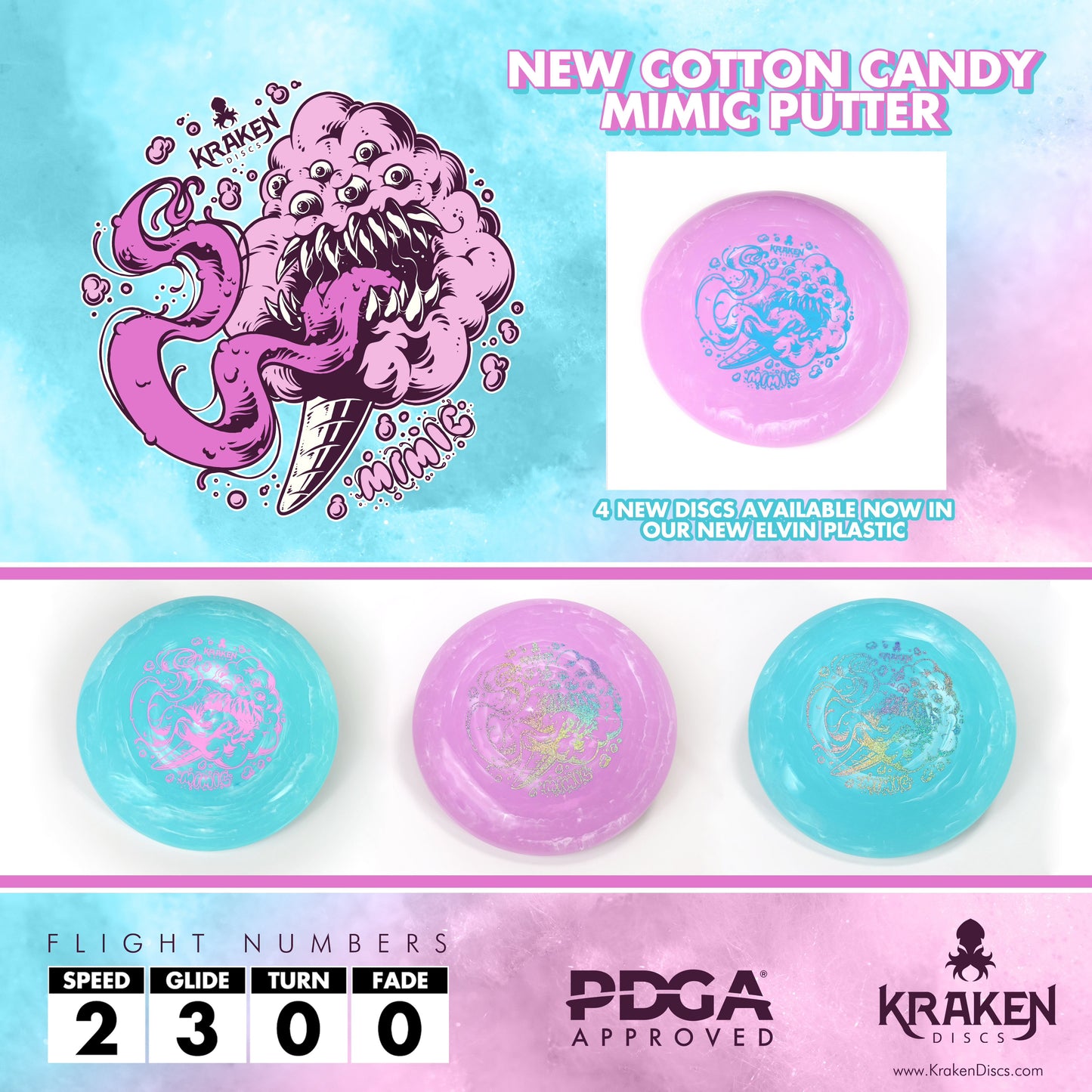 Pink Cotton Candy Mimic Putter in Elvin Plastic with Rainbow Foil